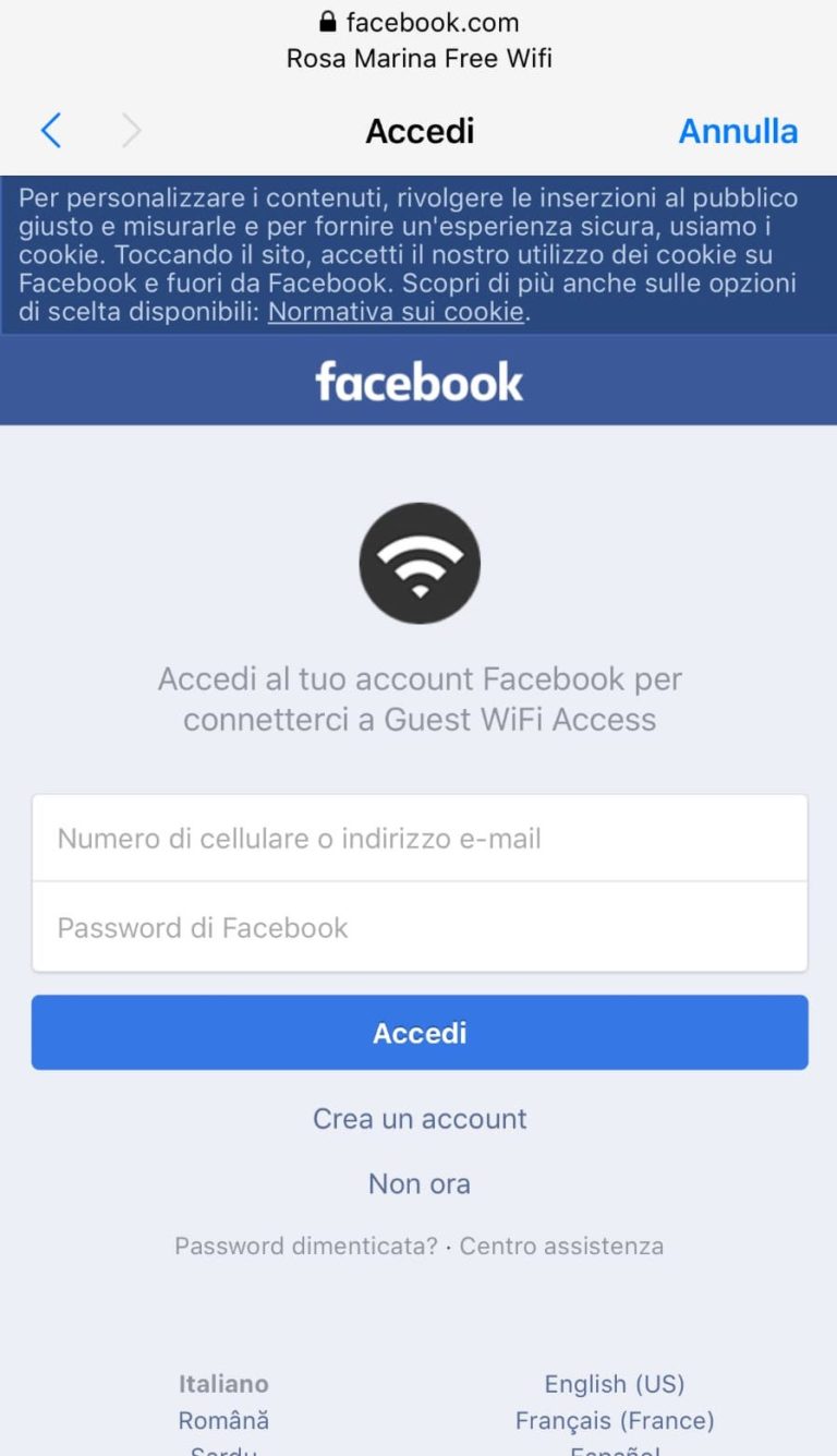 Registrazione Tramite Facebook