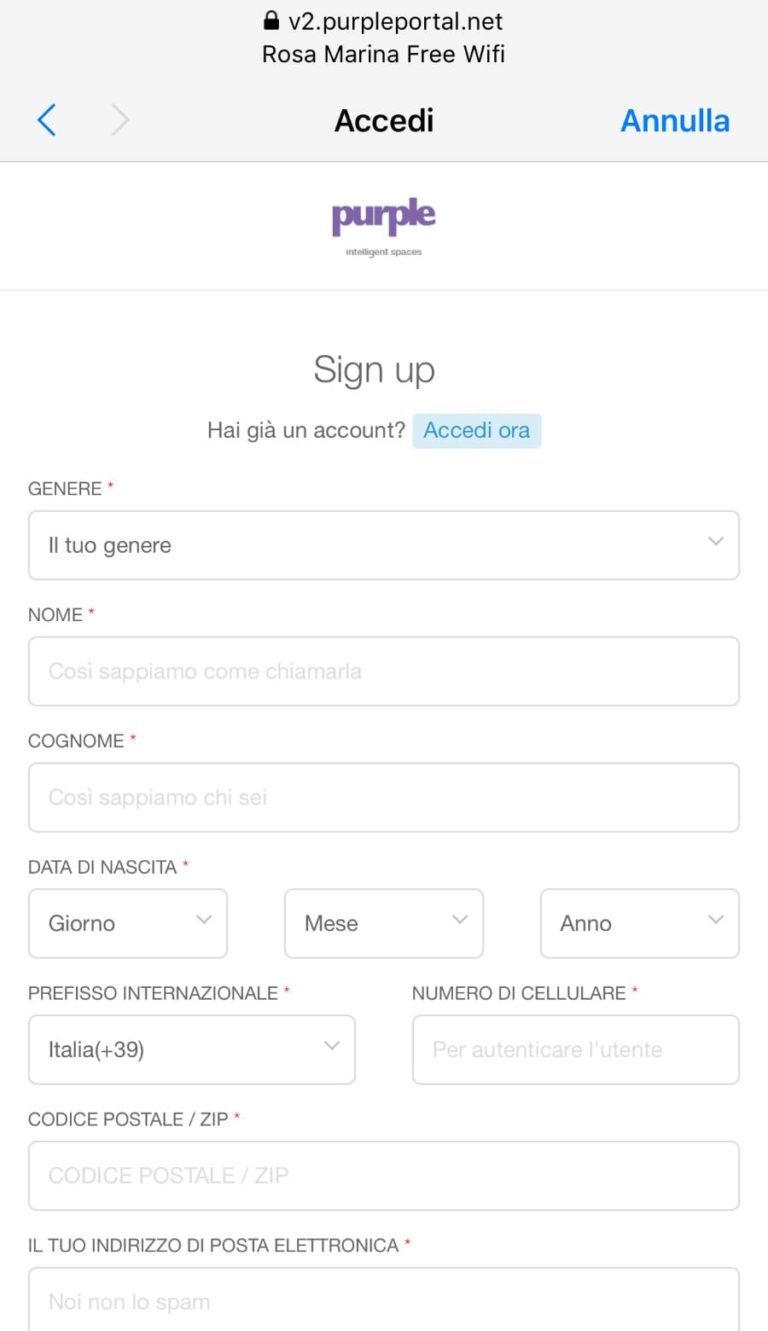 Pagina di registrazione 2