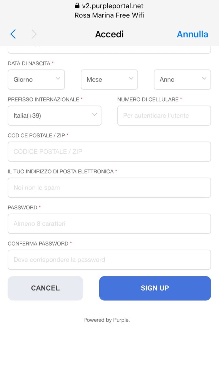 Pagina di registrazione 1
